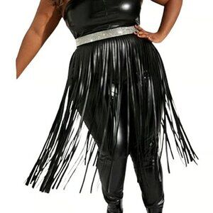 Fringe Belt Skirt 2X 3X Black Faux Leather Rhinestone Ashley Stewart Festival